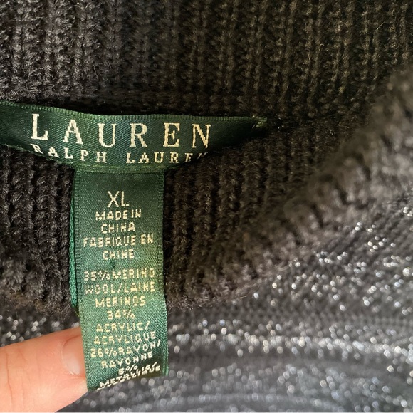 LRL Ralph Lauren Mini Sweater Dress Tunic Black Shimmery Silver Size XL - Picture 4 of 7